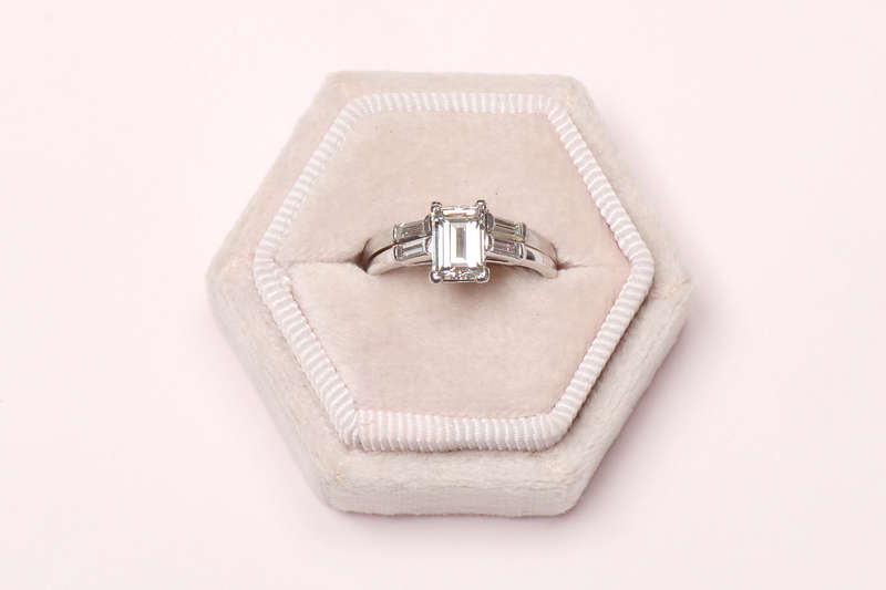 
                      
                        "E" Color Emerald Cut Diamond Wedding Set of 1959
                      
                    