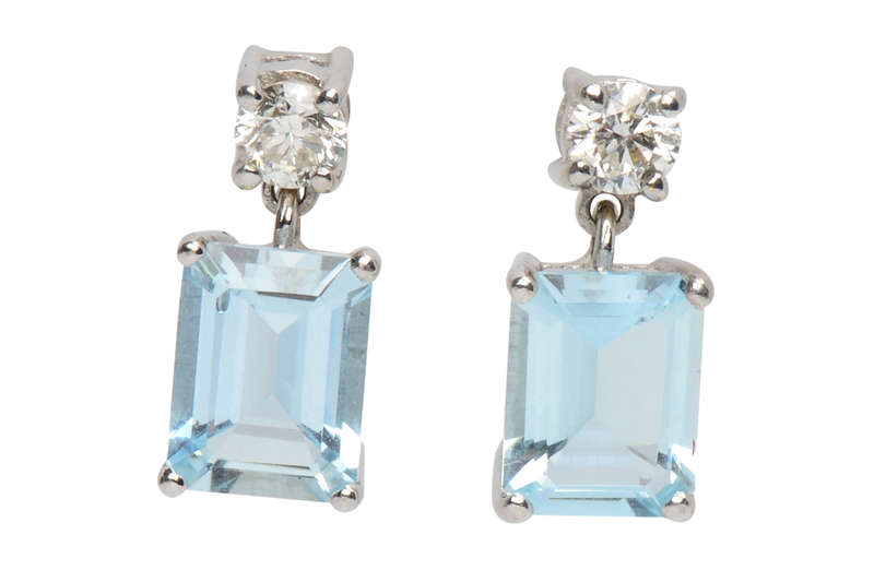 Vintage Aquamarine Diamond Dangle Earrings