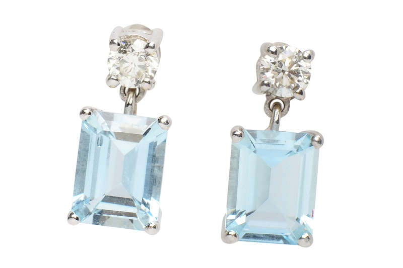 Vintage Aquamarine Diamond Dangle Earrings