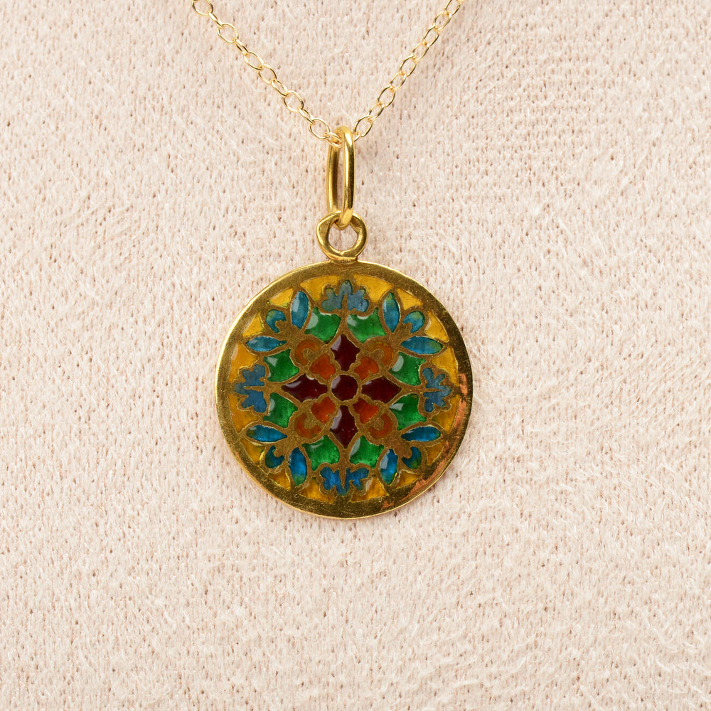 Vintage Plique A Jour Enamel Pendant