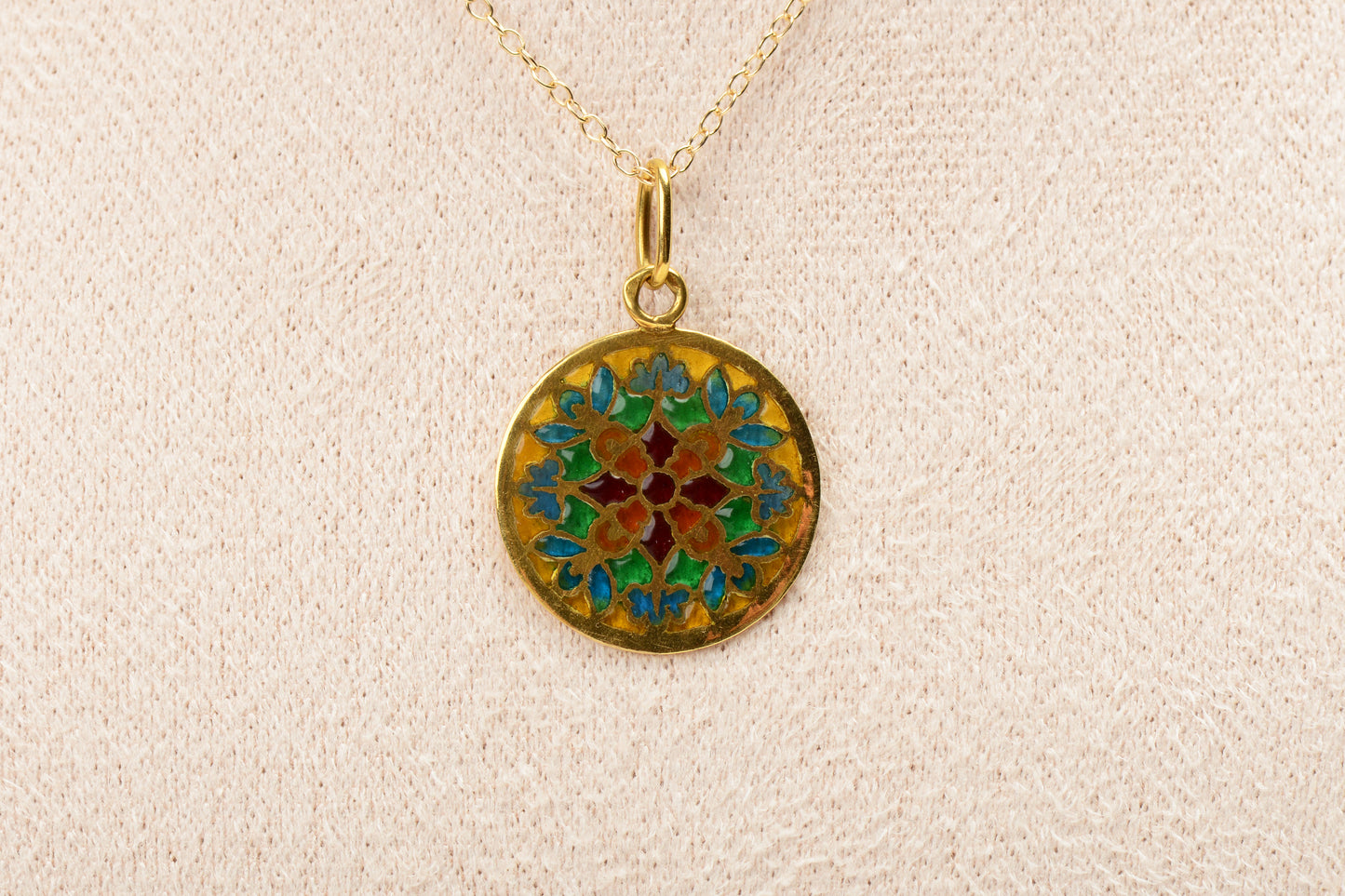 Vintage Plique A Jour Enamel Pendant