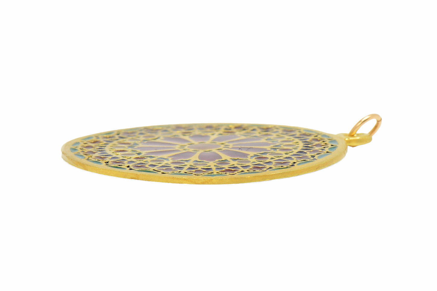 French Plique-à-jour Enamel 18k Gold Pendant