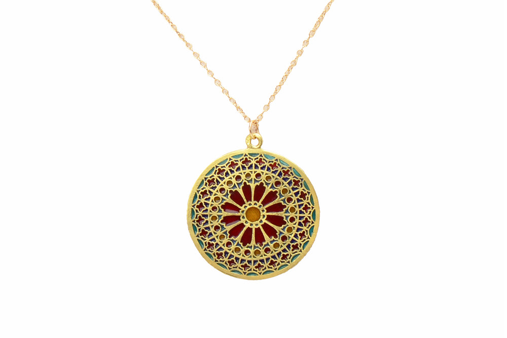 French Plique-à-jour Enamel 18k Gold Pendant