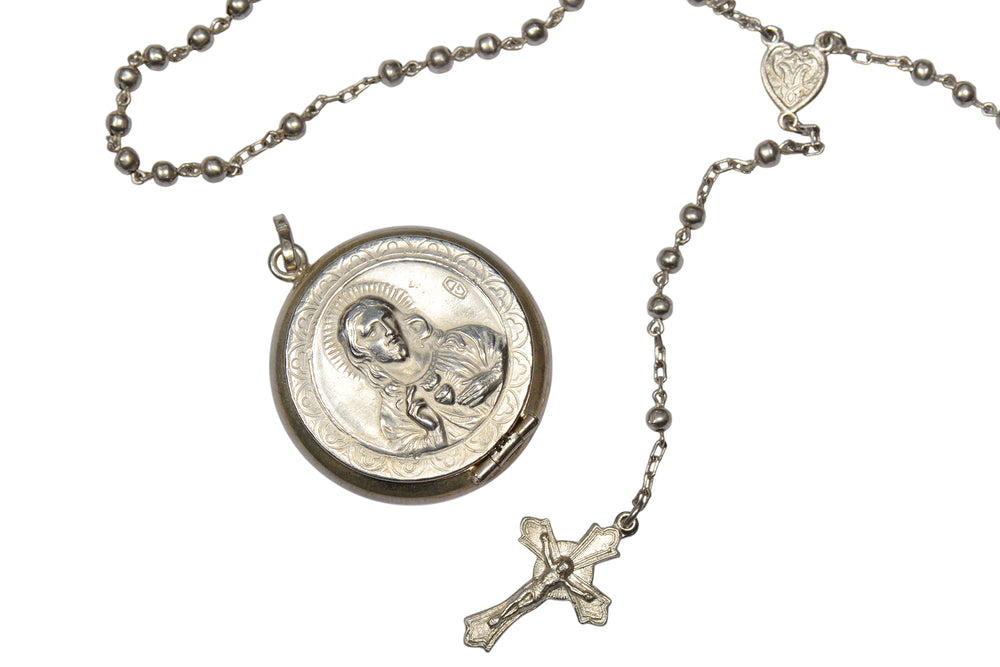 Vintage Silver Rosary & Case Blessed by the Pope